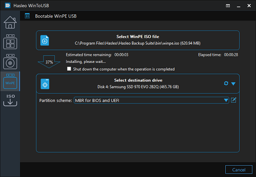 WinToUSB creating bootable WinPE USB drive