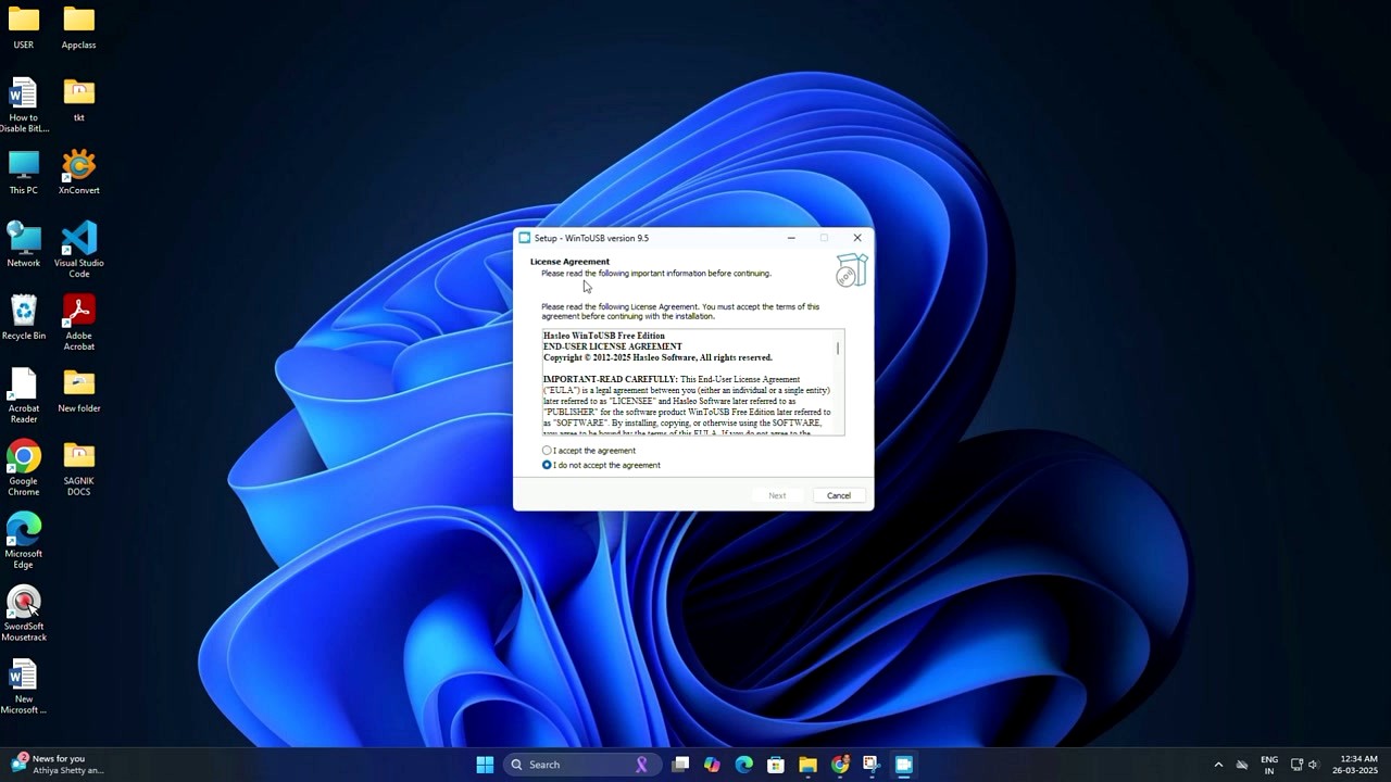 WinToUSB license agreement screen